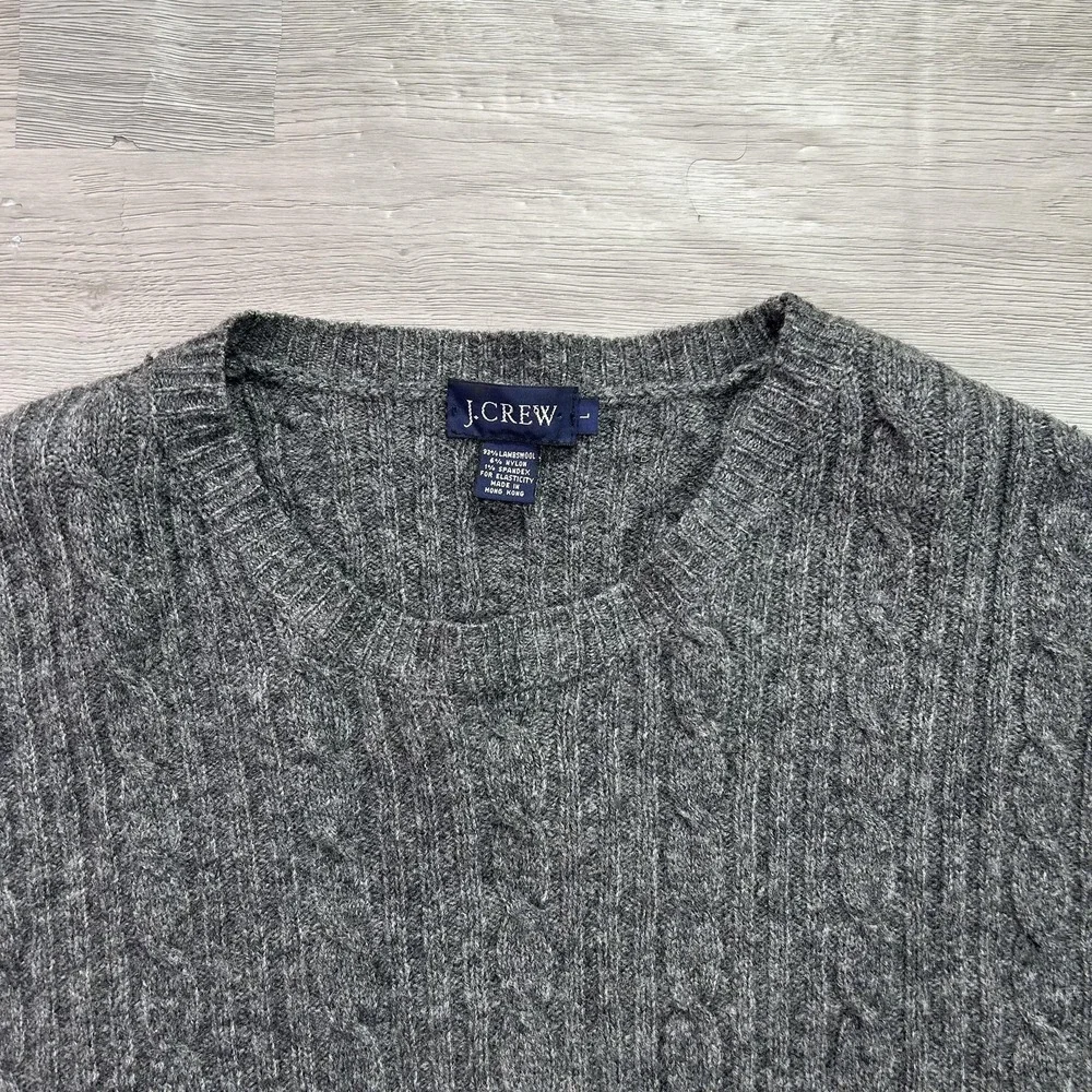 J.Crew Sweater Mens Large Gray Lambswool Blend Cable Knit Crewneck Pullover